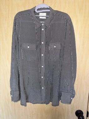 J. Crew 100% SILK Black and White Vertical Stripe Button-Down Shirt